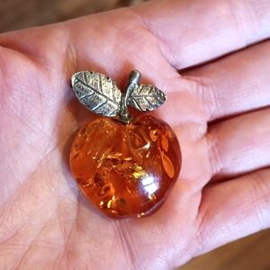 STERLING BALTIC AMBER APPLE BROOCH